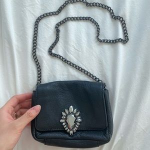 Juicy Couture Mini Crystal Crossbody Black Leather